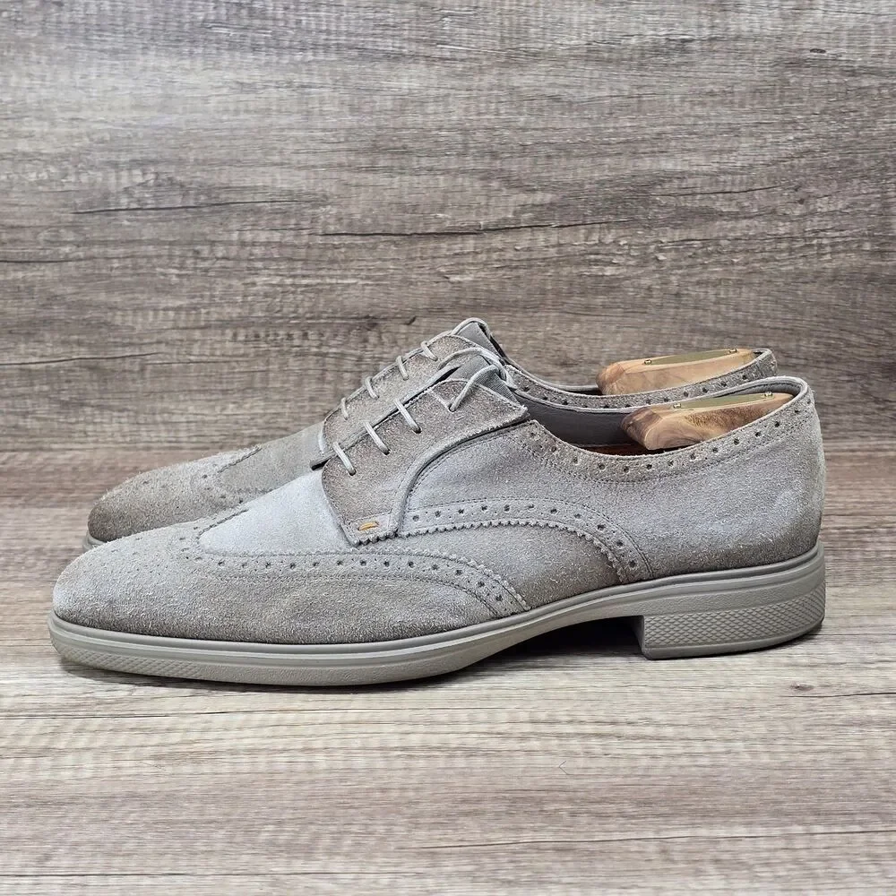 Santoni Easy Brogue Suede Men's Size 10.5 Brown Wingtip Lace Up Dress Shoes